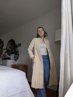 I. Magnin Regency Cashmere Cream Wool Coat With Princess Fit And Flare Skirt